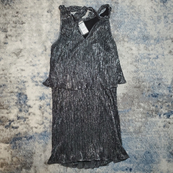 Ella Moss Cerine Cocktail Popover Halter Metallic Tiered Party Dress Size Medium - Picture 11 of 14